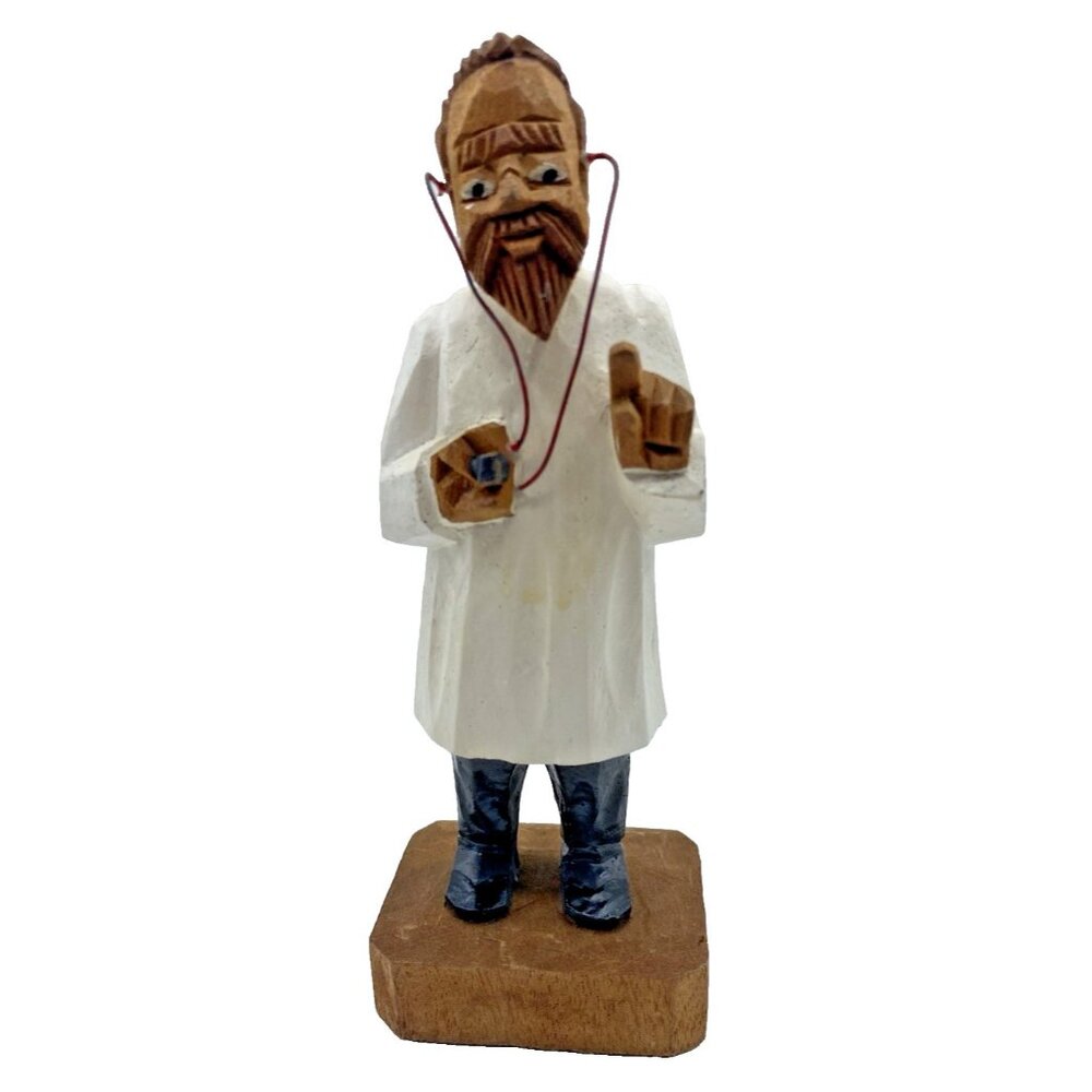 Vintage Doctor Figurine Hand Carved Wood Stethoscope Medicine Desk Physician Dr